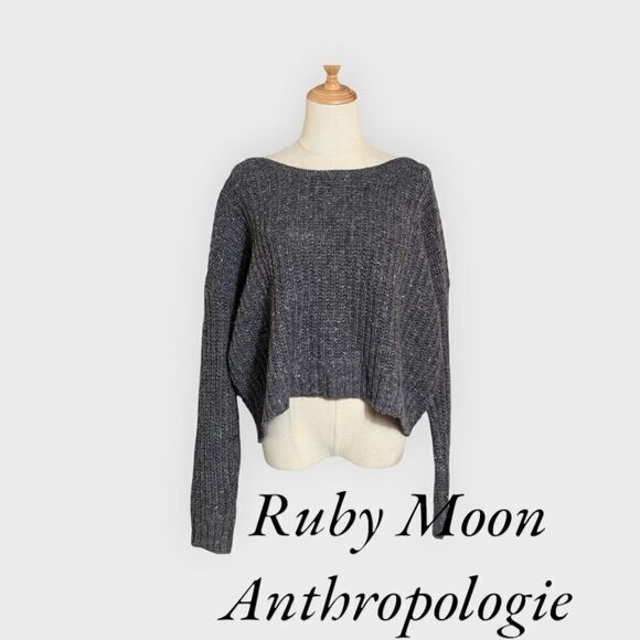 Ruby Moon Anthropologie Knotted Open Back Wool Alpaca Gray Cropped Sweater - Picture 1 of 8